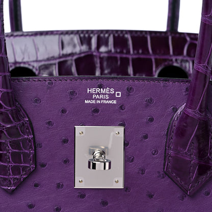 Hermes Ostrich Shiny Alligator Birkin Touch 30 Violine Cassis 6 of 12