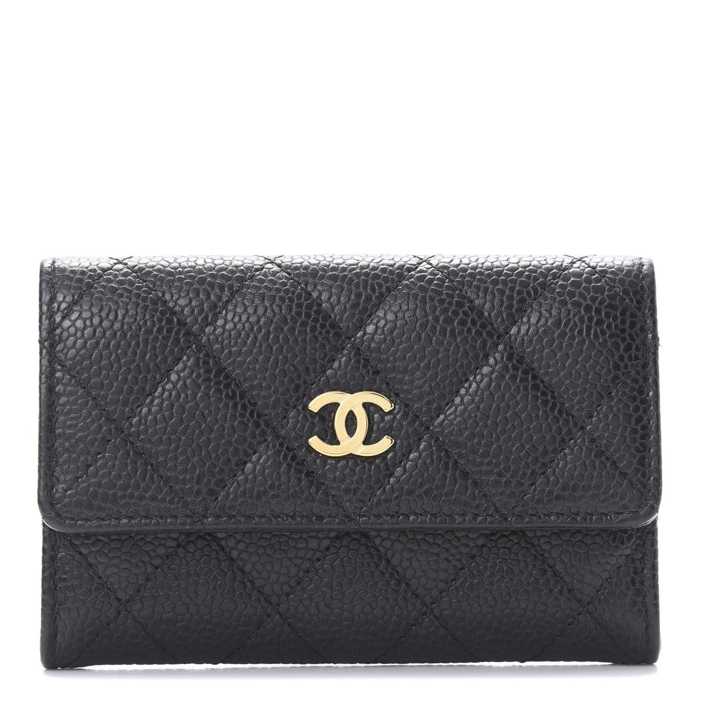 Caviar Quilted Flap Card Holder Black