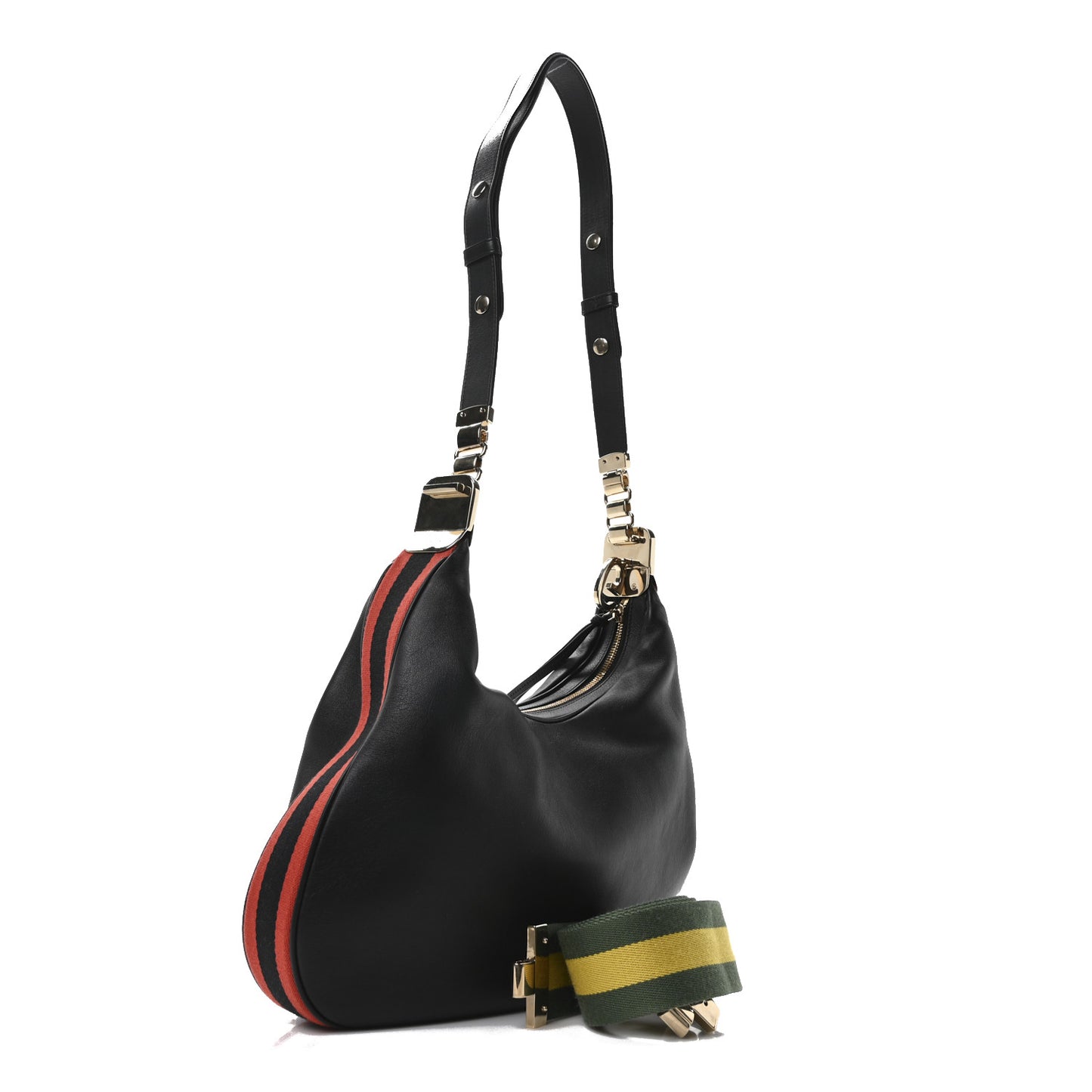 Aria Calfskin Web Large Attache Shoulder Bag Black