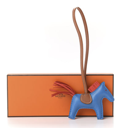 Hermes Milo Lambskin Grigri Rodeo Horse Bag Charm PM Blue Zanzibar Rose Texas Gold 4 of 4