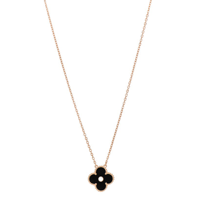 Van Cleef & Arpels 18K Rose Gold Diamond Black Onyx Vintage Alhambra Pendant Necklace 1 of 6