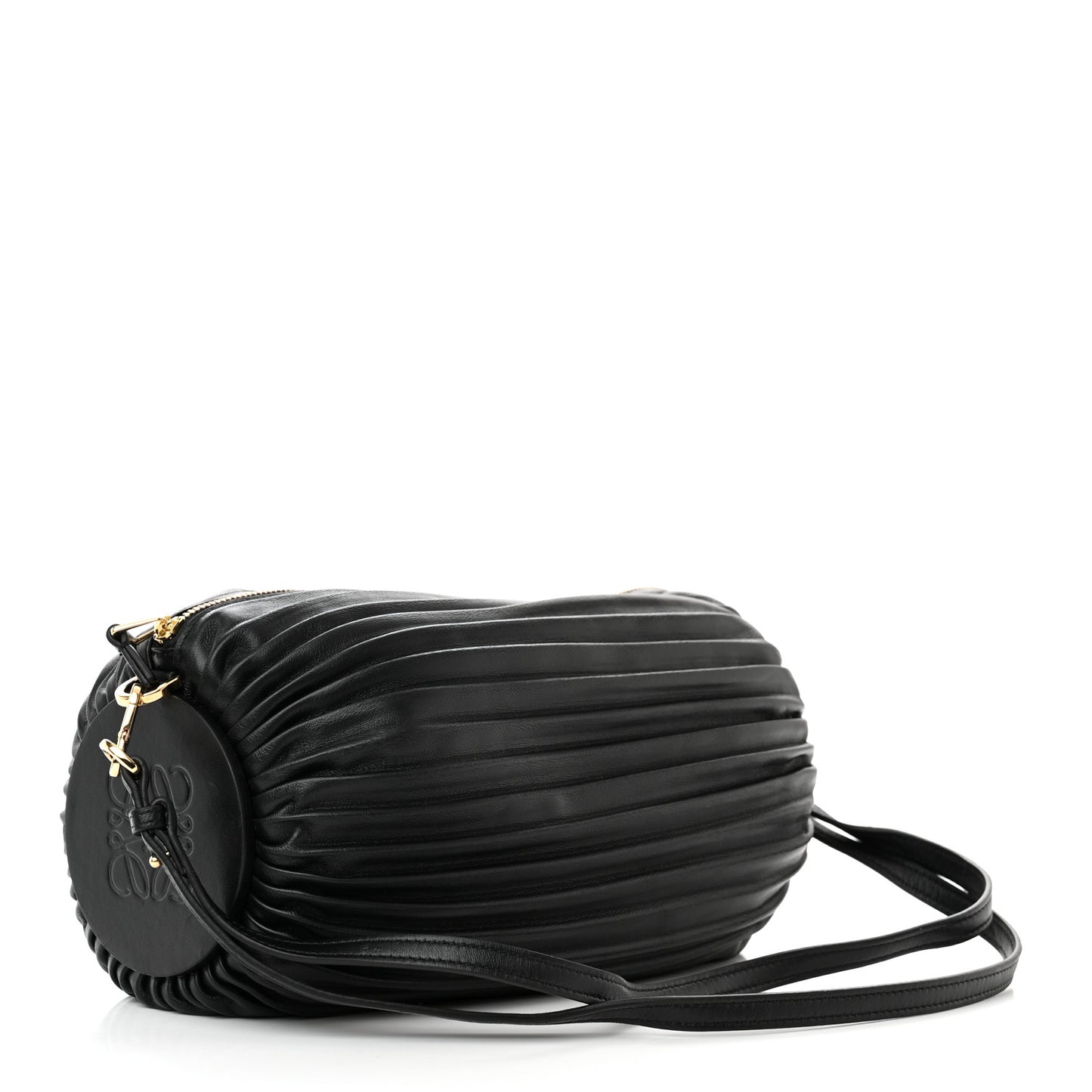 Lambskin Pleated Bracelet Pouch Shoulder Bag Black