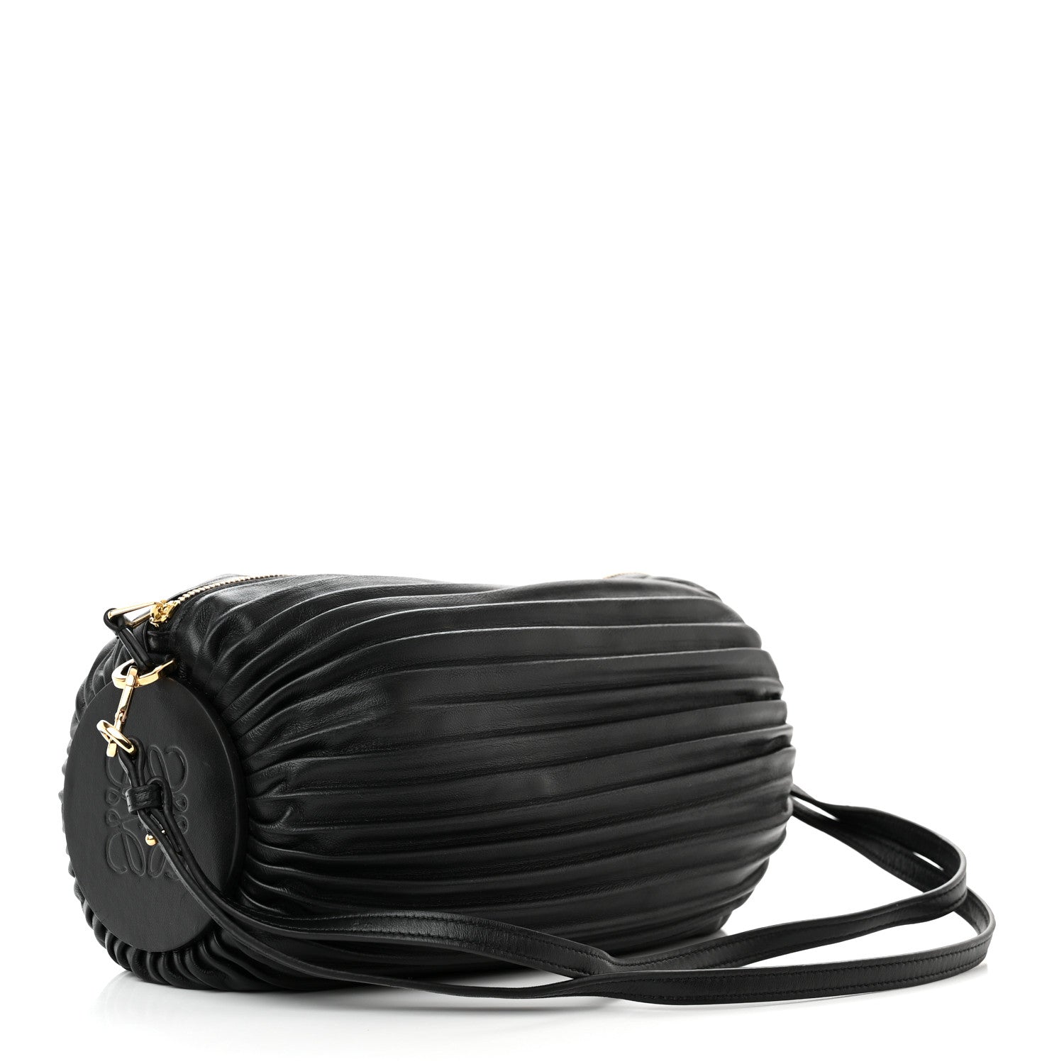 Loewe Lambskin Pleated Bracelet Pouch Shoulder Bag Black 3 of 10