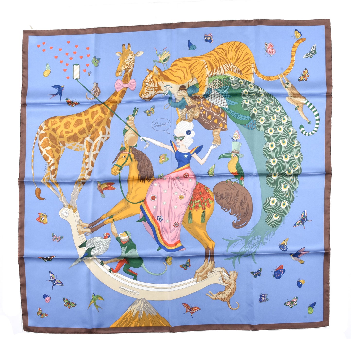 Silk Story Scarf 90 Bleu Lavande Vert