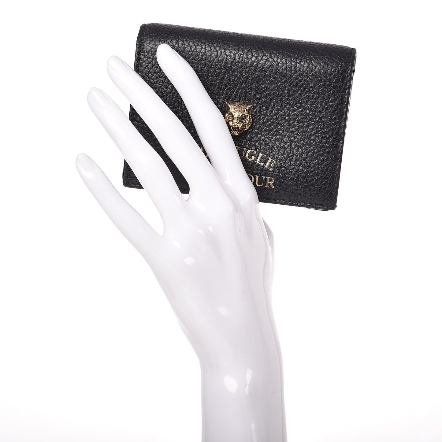Pebbled Calfskin Animalier Tiger Card Case Black