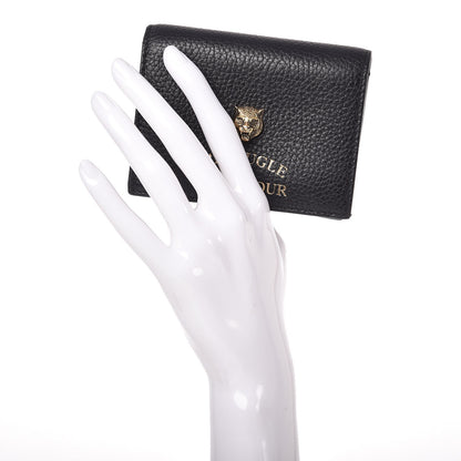 Gucci Pebbled Calfskin Animalier Tiger Card Case Black 2 of 8