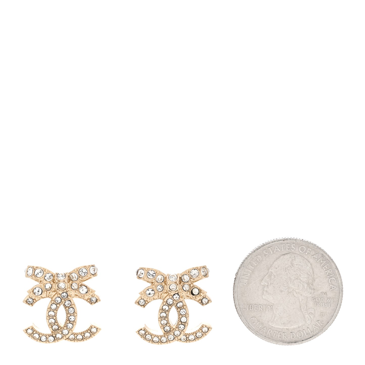 Crystal CC Bow Dangle Earrings Gold