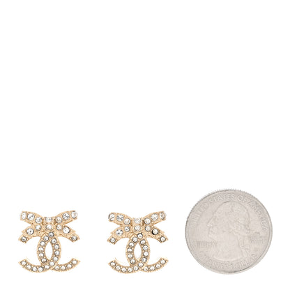 Chanel Crystal CC Bow Dangle Earrings Gold 2 of 6