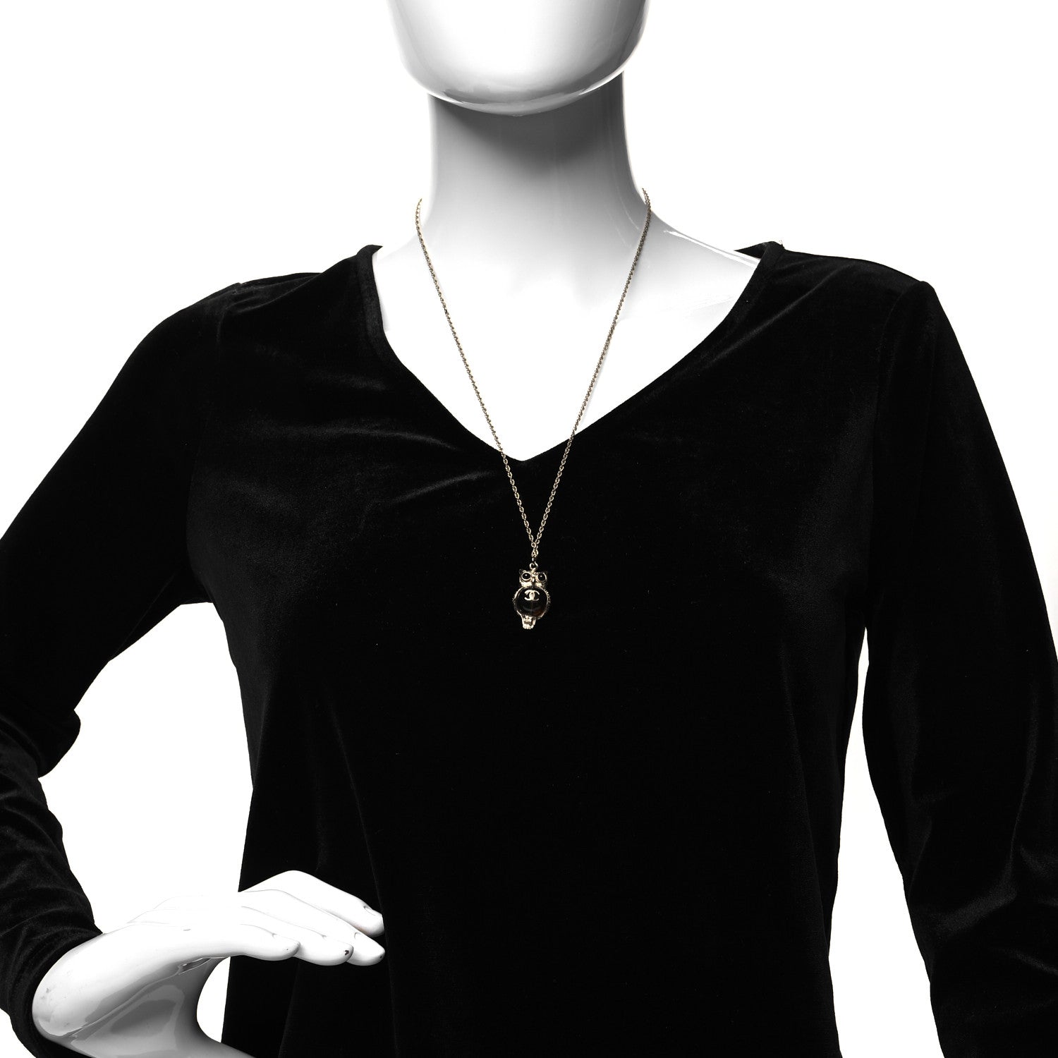 Chanel Resin Pearl CC Owl Necklace Gold Black 2 of 5