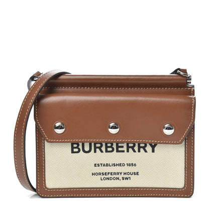Burberry Smooth Calfskin Canvas Horseferry Print Mini Title Bag with Pocket Natural Malt Brown 1 of 11