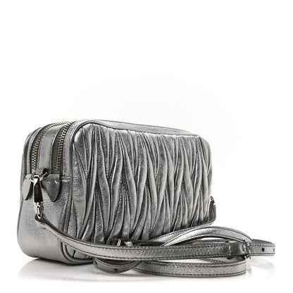 Miu Miu Metallic Nappa Matelasse Double Zip Pochette Clutch Cromo 3 of 10