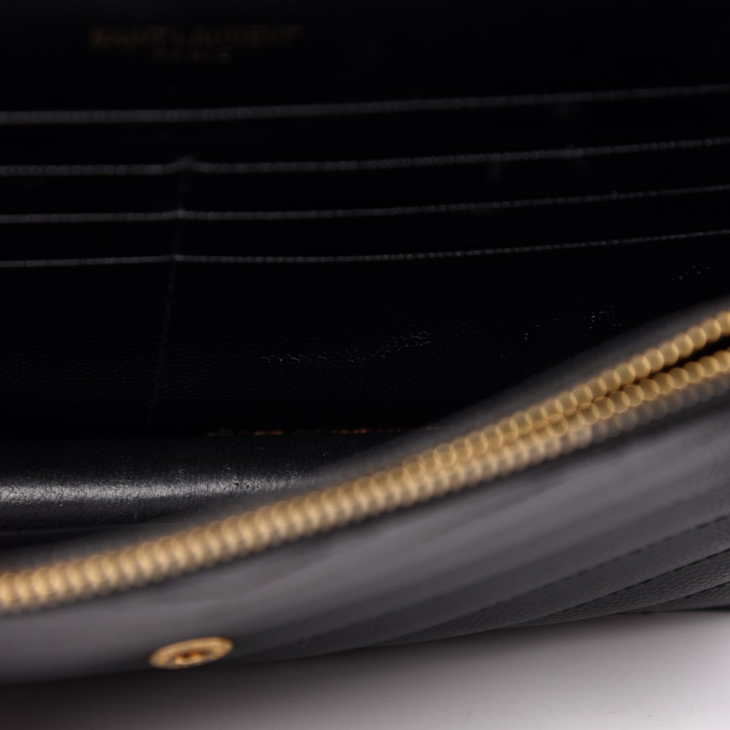 Saint Laurent Grain De Poudre Matelasse Chevron Monogram Envelope Chain Wallet Black 9 of 13
