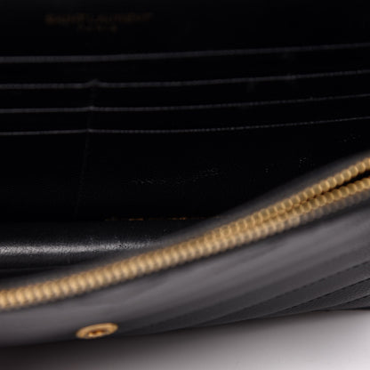 Saint Laurent Grain De Poudre Matelasse Chevron Monogram Envelope Chain Wallet Black 9 of 13