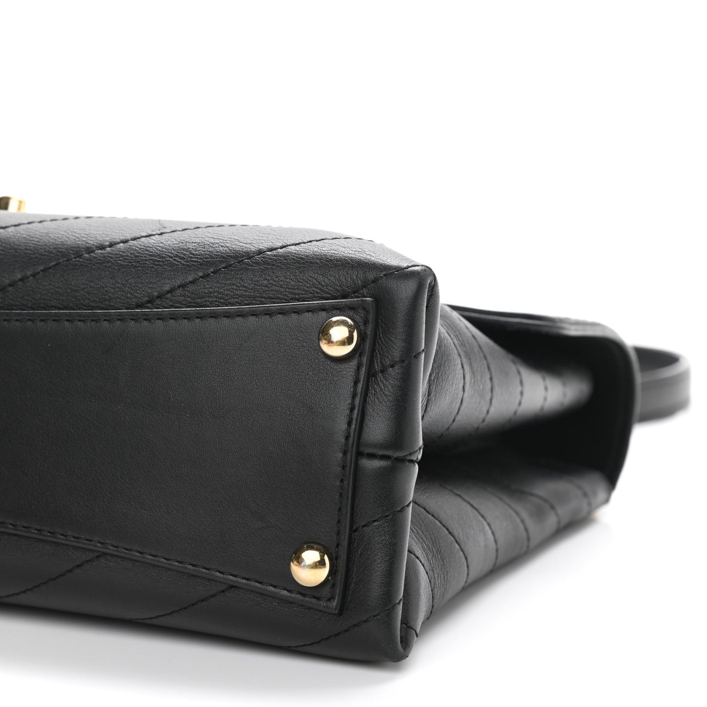Calfskin Chevron Stitched Medium Coco Flap Bag Black