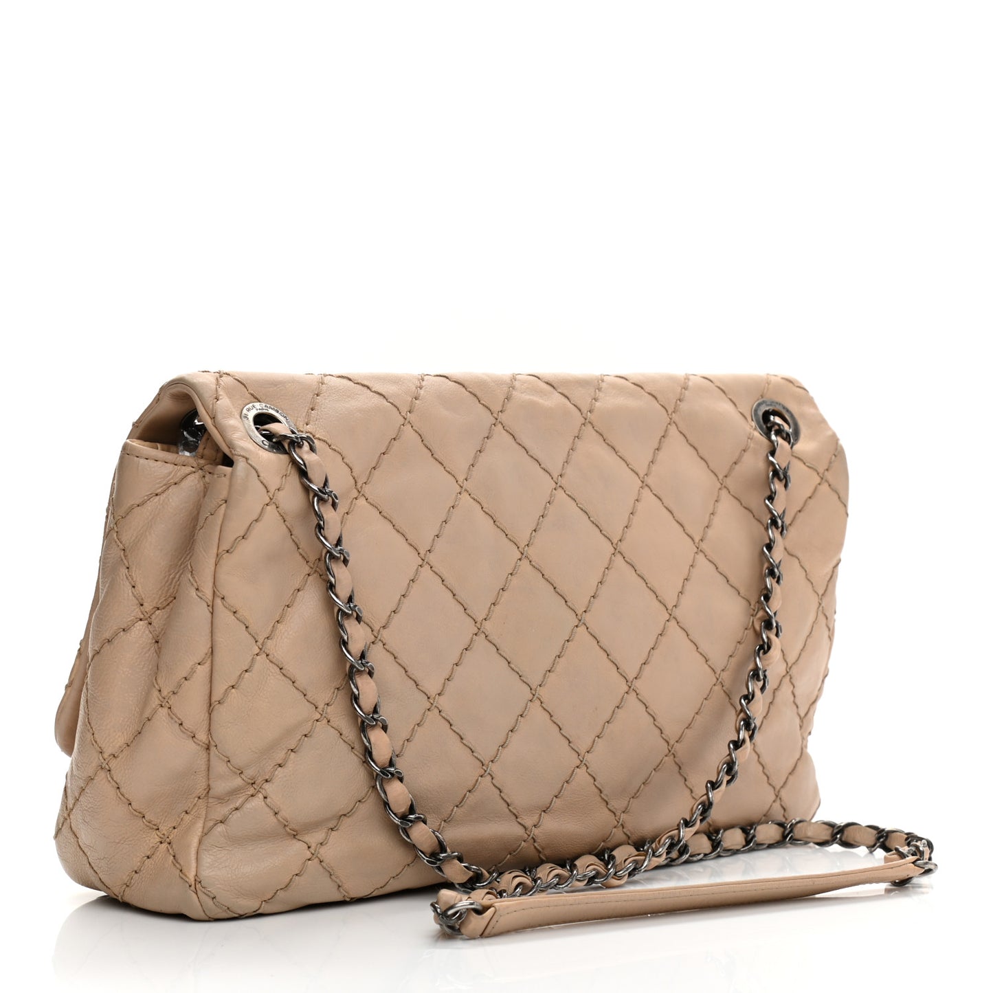 Grained Calfskin Medium Natural Beauty Flap Beige