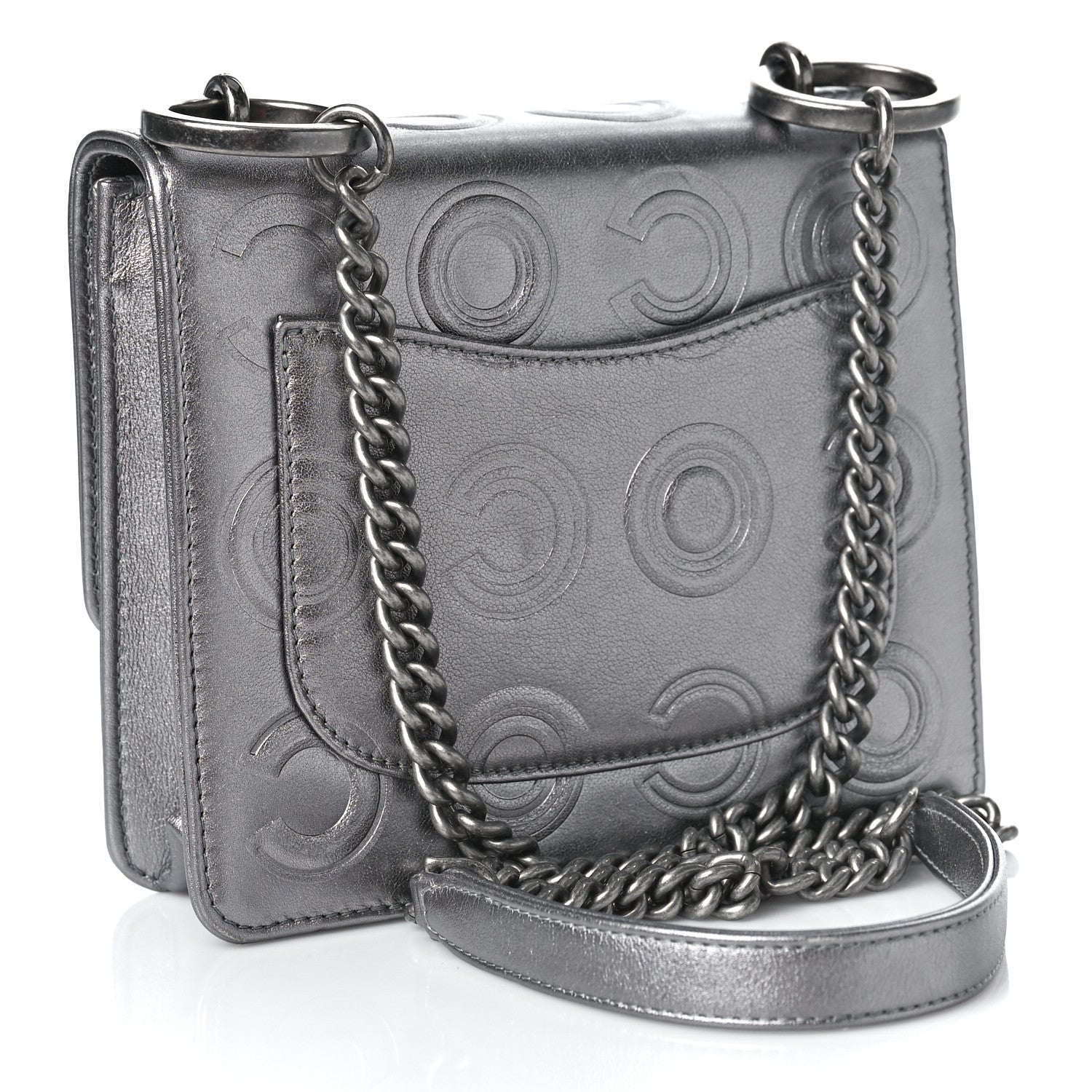 Chanel Metallic Calfskin Cocallover Square Flap Grey 3 of 9