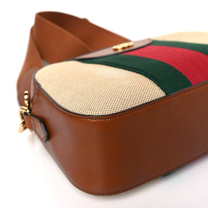 Gucci Vintage Canvas Web Shoulder Bag Sand Cuir 8 of 9