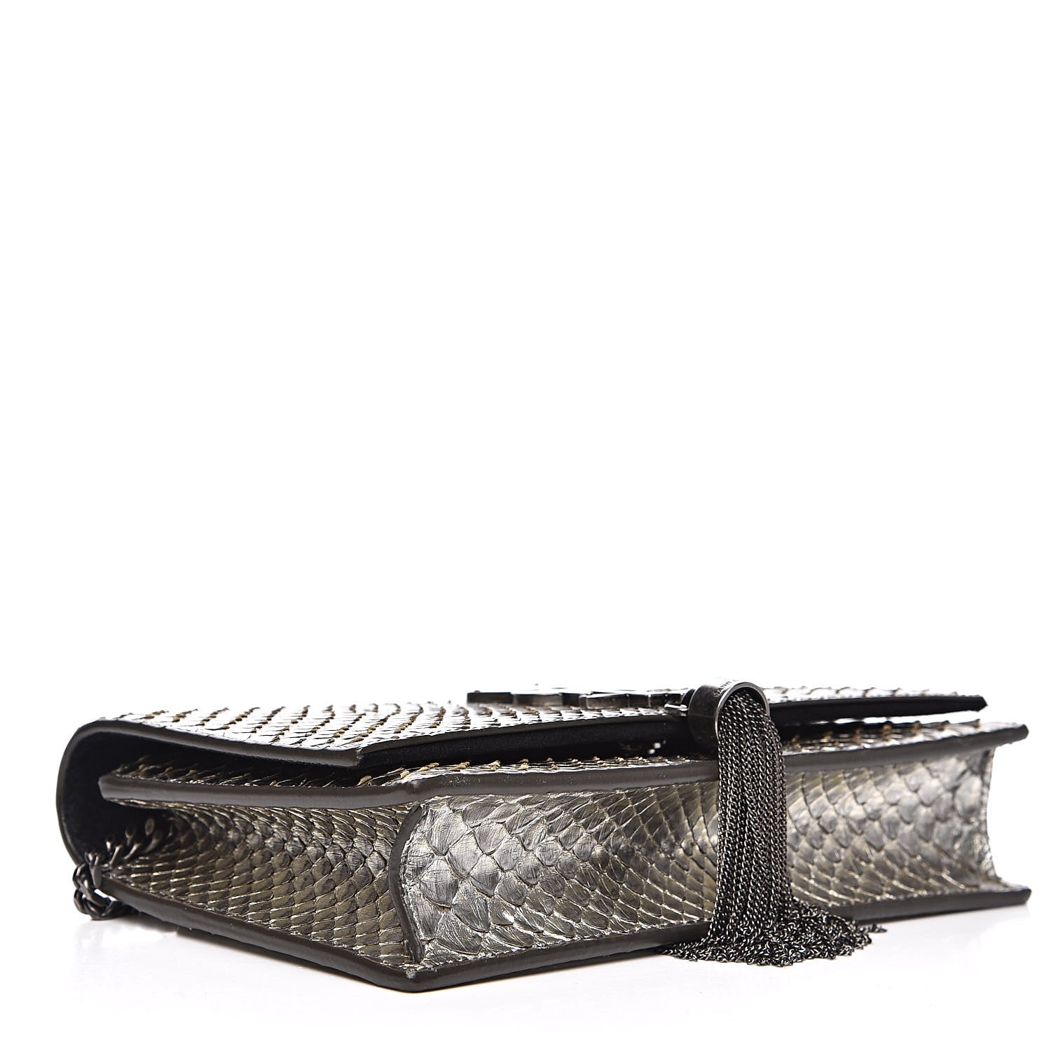 Saint Laurent Metallic Python Calfskin Embossed Classic Monogram Kate Tassel Chain Wallet Anthracite 4 of 13