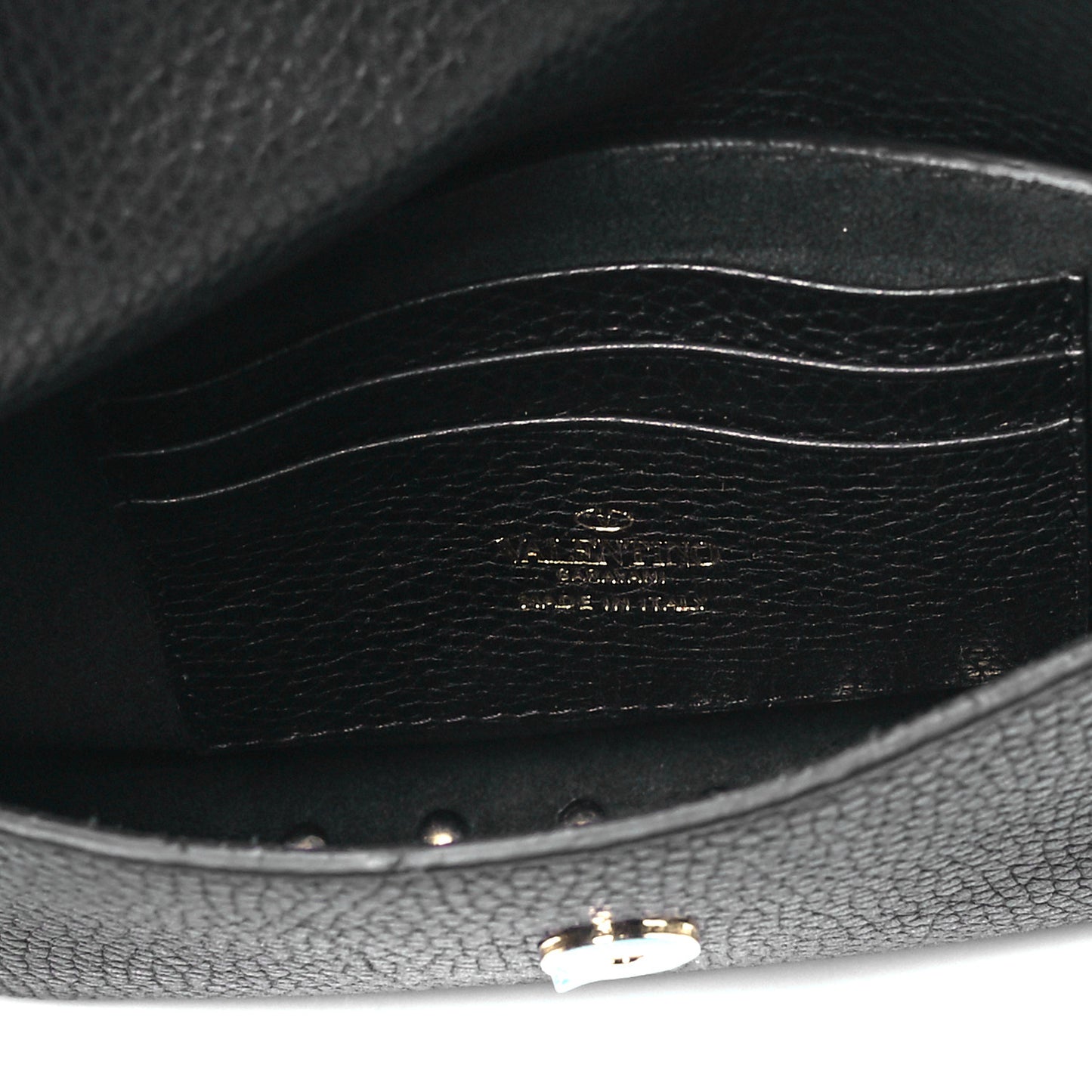 Grainy Calfskin Rockstud Crossbody Pouch Black