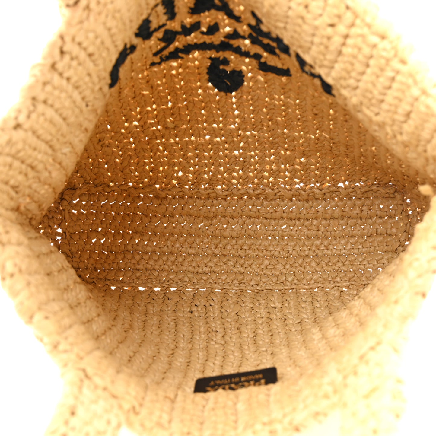 Yarn Raffia Effect Crochet Embroidered Small Logo Tote Naturale