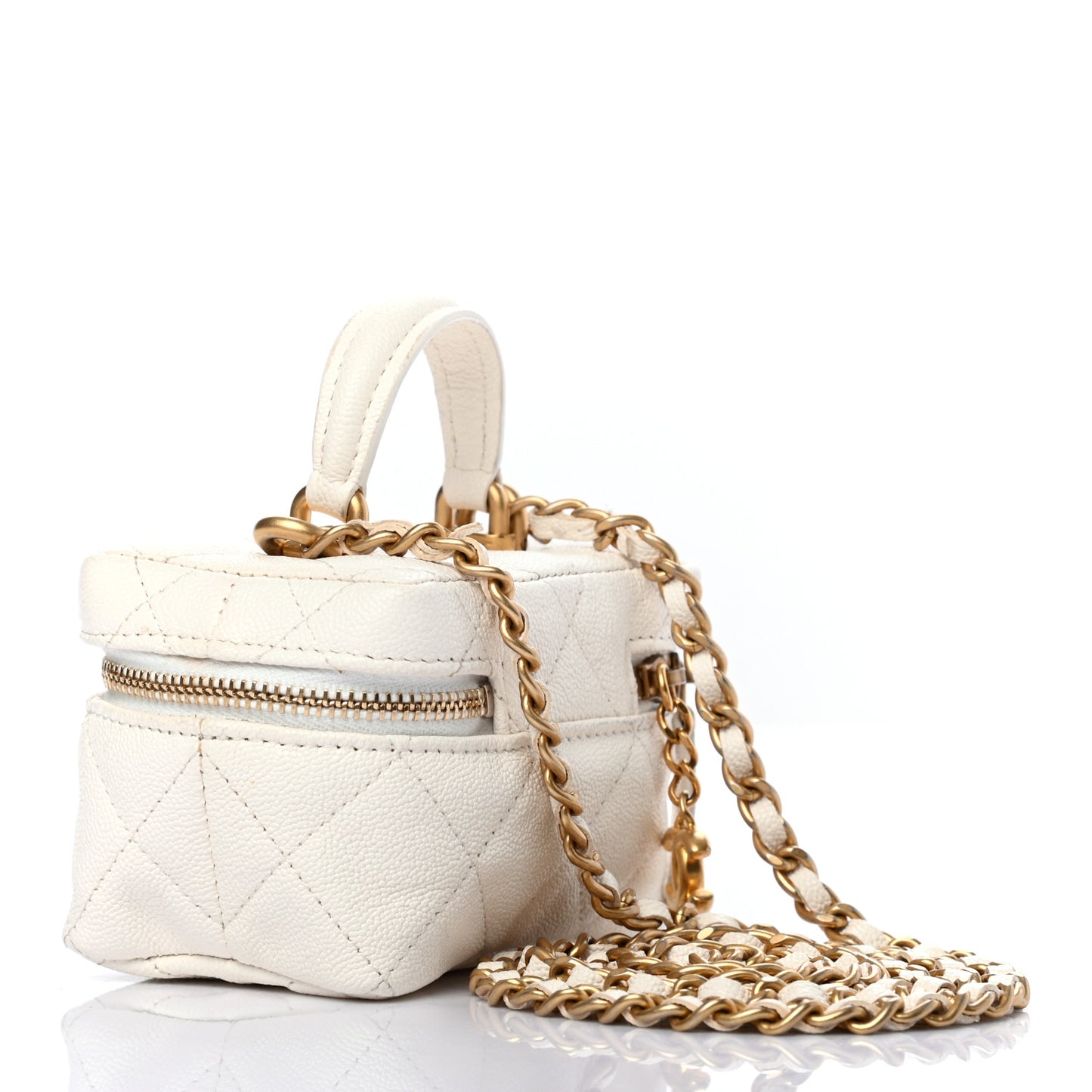 Caviar Quilted Mini Top Handle Vanity With Chain White