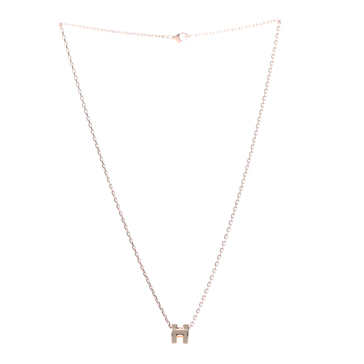 Hermes Lacquered Rose Gold Mini Pop H Pendant Necklace Marron Glace 3 of 5