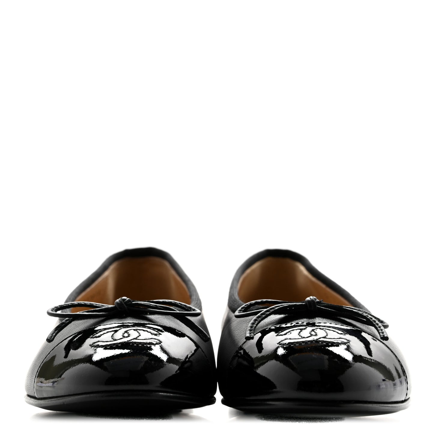 Lambskin Patent Cap Toe Ballerina Flats 37 Black