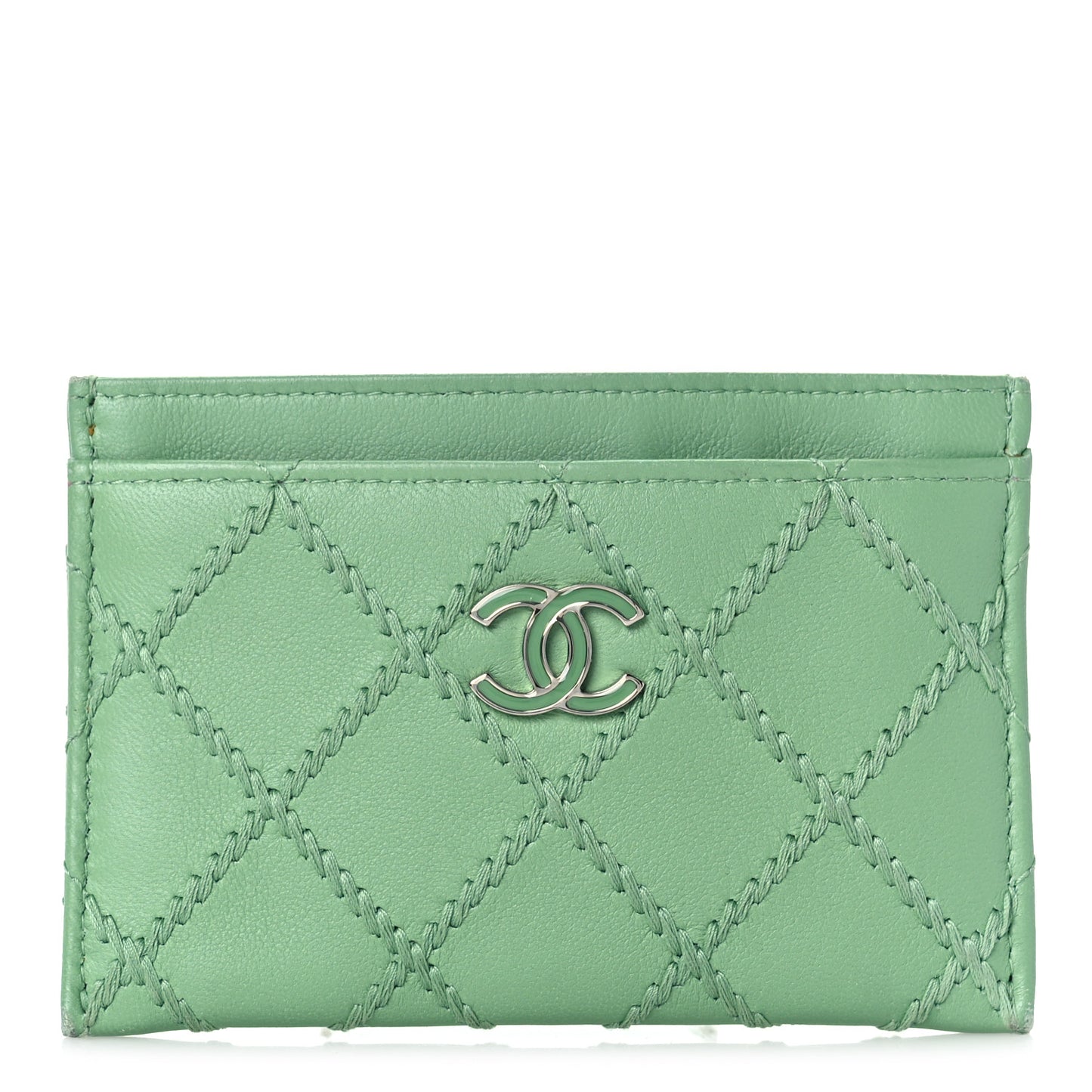 Lambskin Double Stitch Card Holder Green