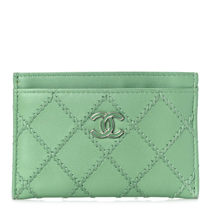 Chanel Lambskin Double Stitch Card Holder Green 1 of 11