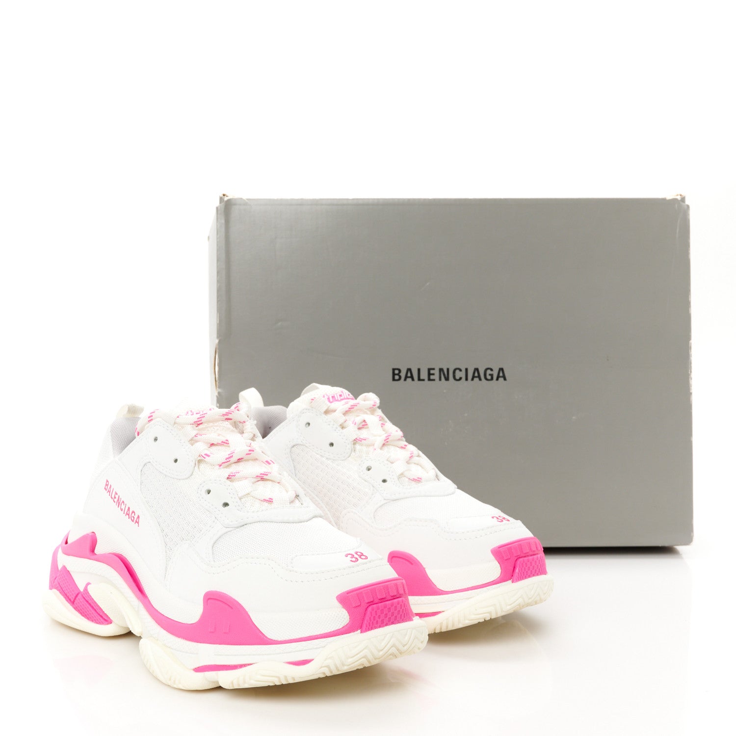 Balenciaga Fabric Mesh Womens Triple S Sneakers 38 Fluo Pink White 10 of 10
