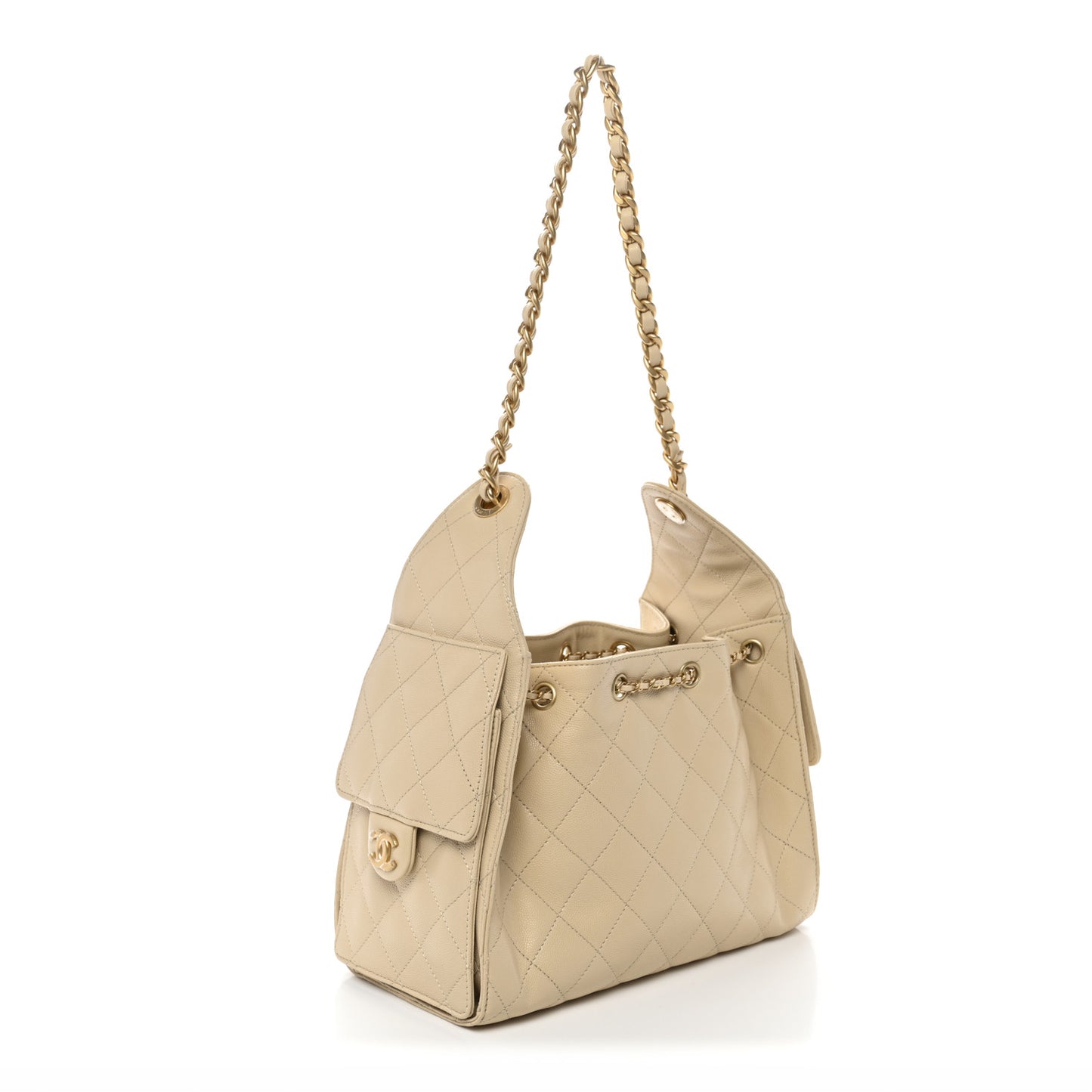 Caviar Quilted Small Chanel 25 Handbag Beige