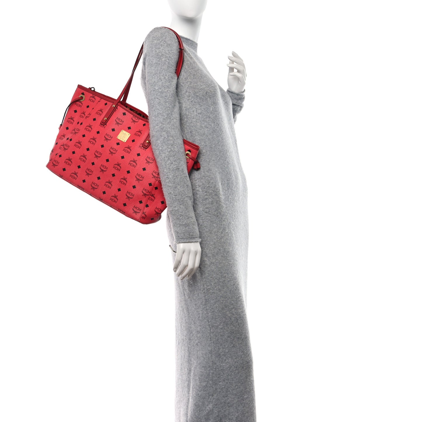 Visetos Medium Reversible Shopper Project Tote Red Jaguar Brown