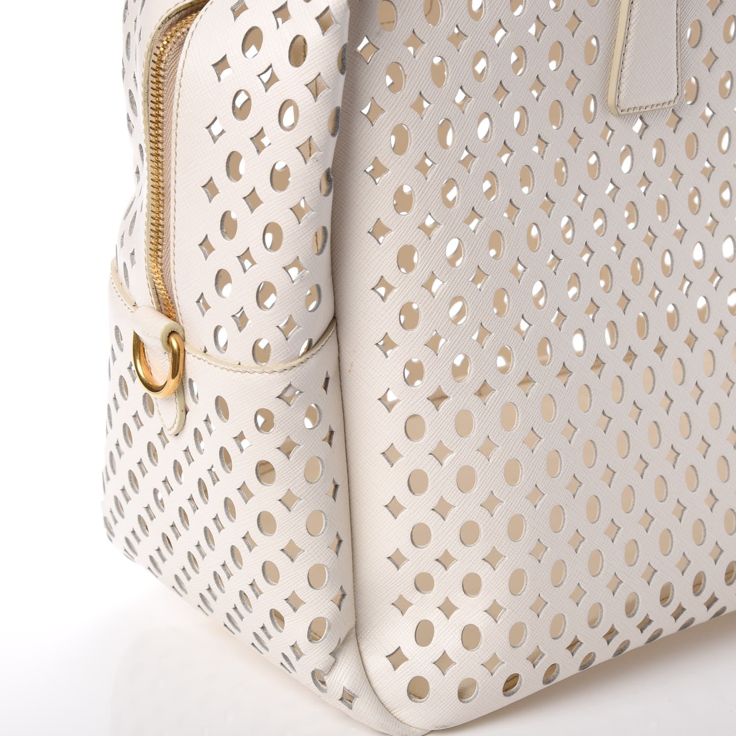 Prada Saffiano Perforated Zip Around Tote Talco 7 of 17