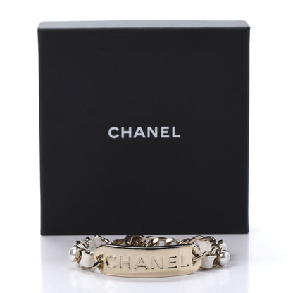 Chanel Metal Lambskin Pearl Name Plate Bracelet White Gold 5 of 5