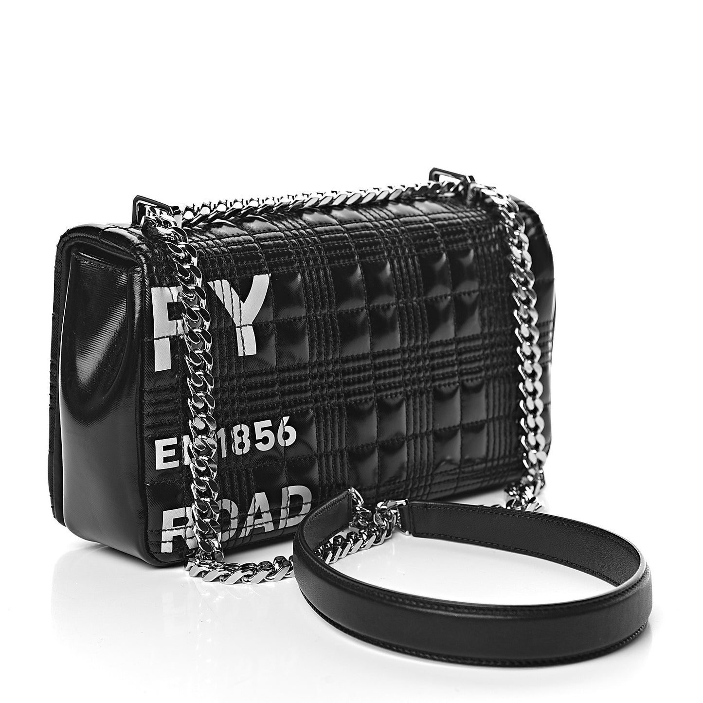 Patent Quilted Horseferry Print Small Lola Bag Black