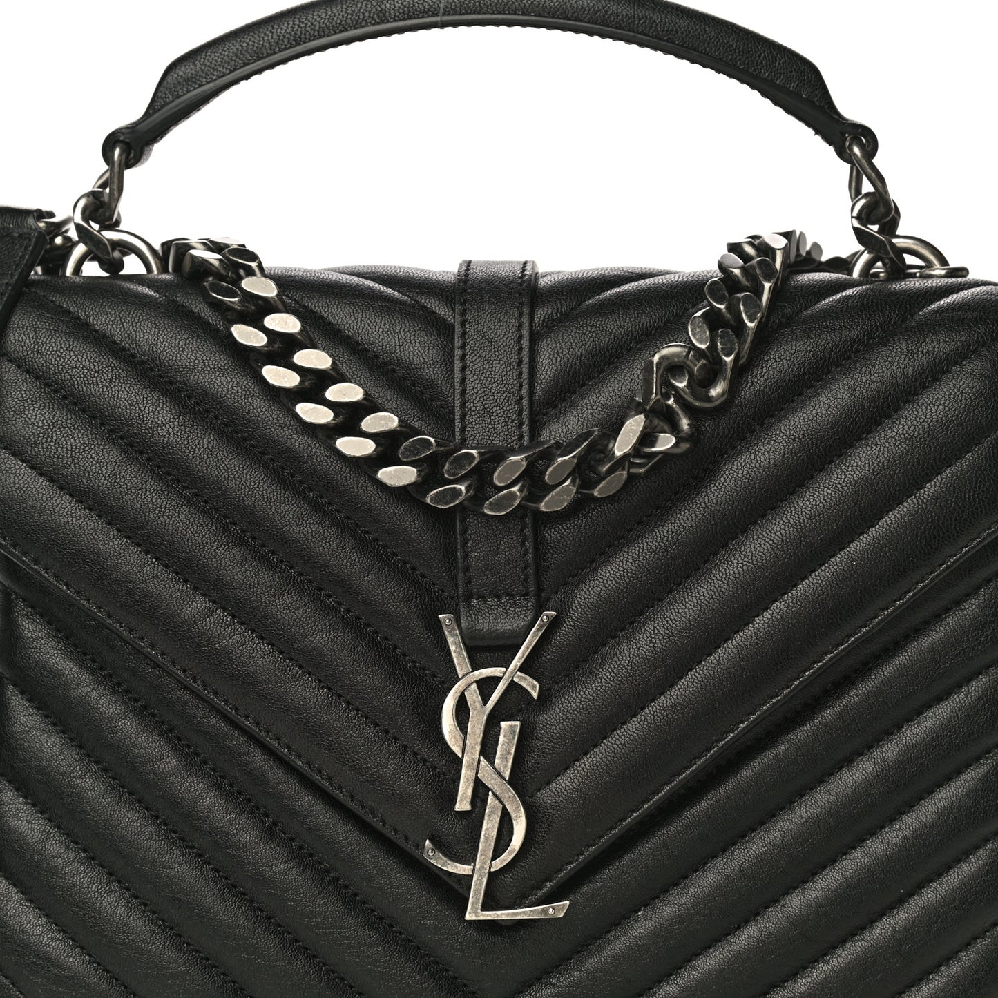 Sheepskin Matelasse Chevron Monogram Medium College Bag Black
