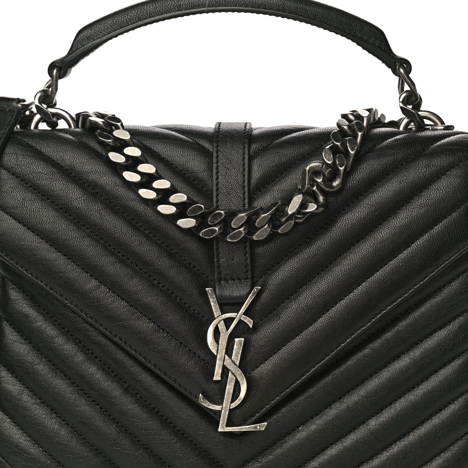 Saint Laurent Sheepskin Matelasse Chevron Monogram Medium College Bag Black 7 of 21