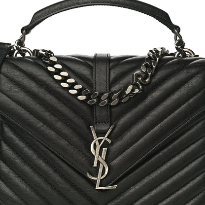 Saint Laurent Sheepskin Matelasse Chevron Monogram Medium College Bag Black 7 of 21