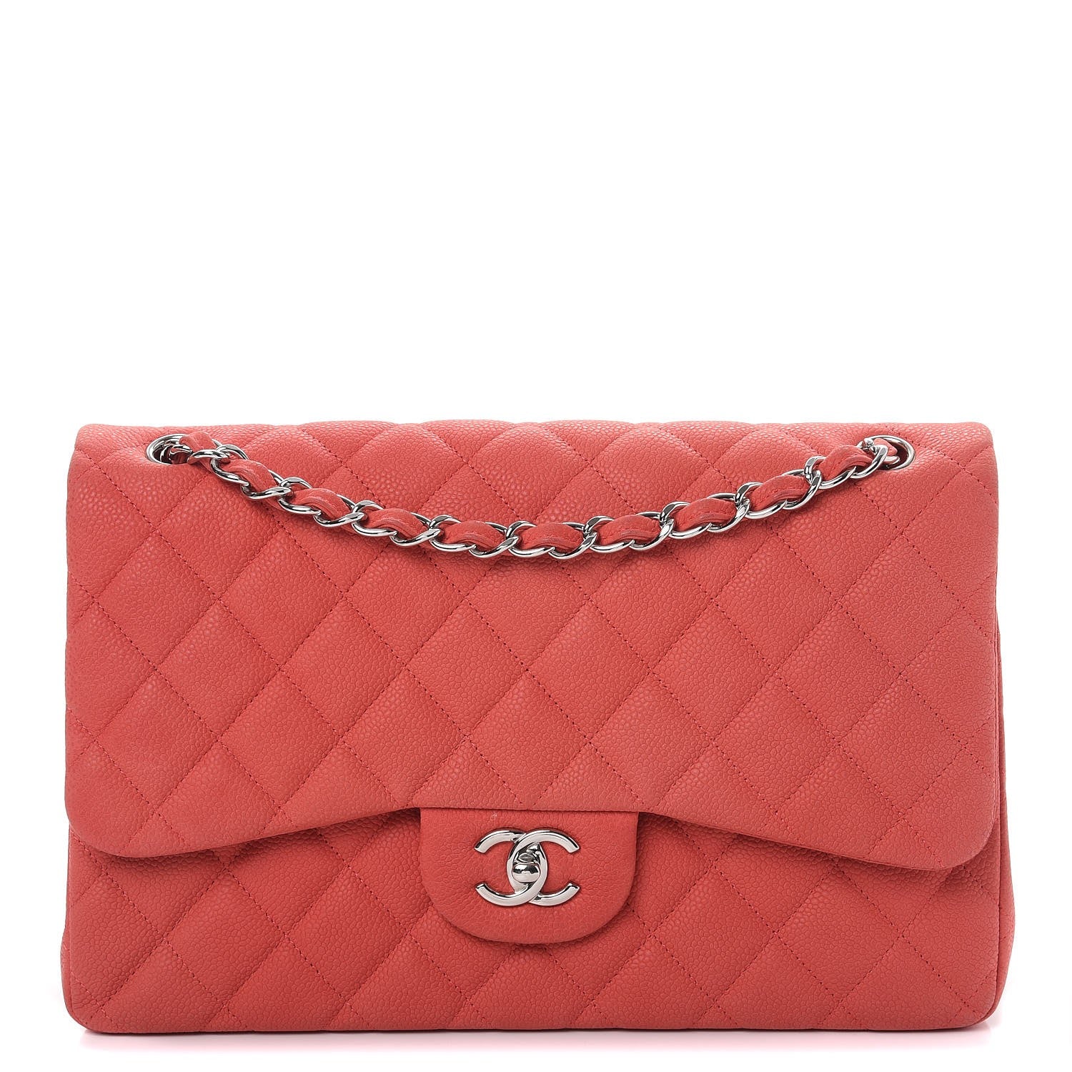 Chanel Iridescent Caviar Quilted Jumbo Double Flap Coral 1 of 15
