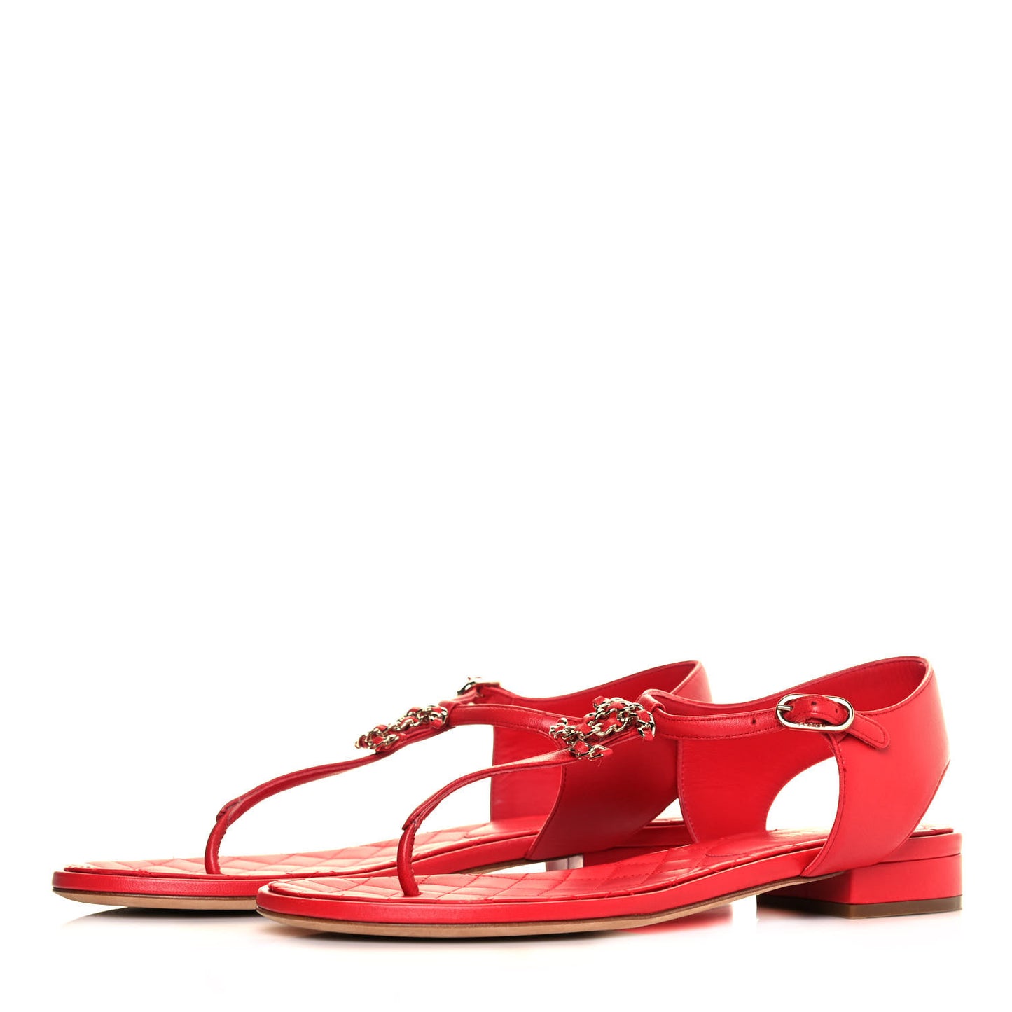 Lambskin Chain CC Logo Thong Sandals 38.5 Red
