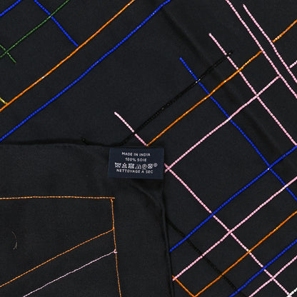 Hermes Silk Embroidered Giant Pique Sellier Perle Scarf 140 Black Multicolor 3 of 3