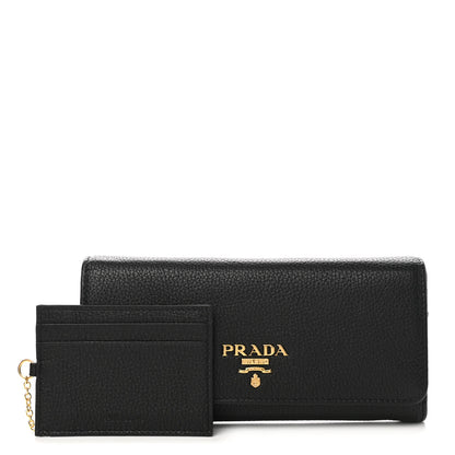 Prada Vitello Grain Continental Flap Wallet Black 1 of 8