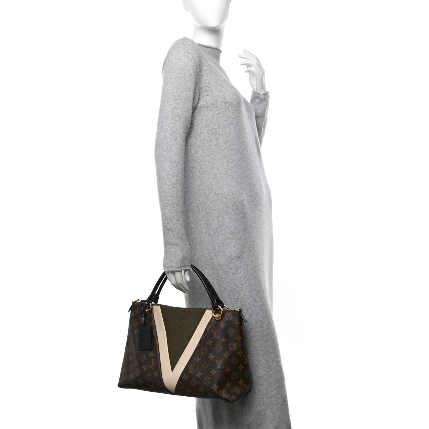 Monogram V Tote MM Khaki Cream