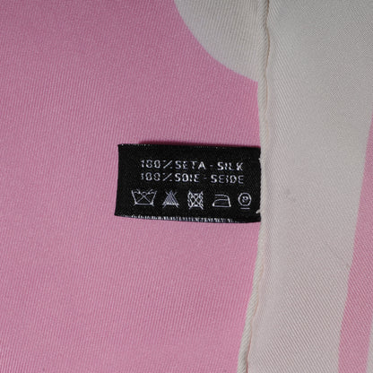 Chanel Silk Camellia Flower Scarf White Pink 5 of 5