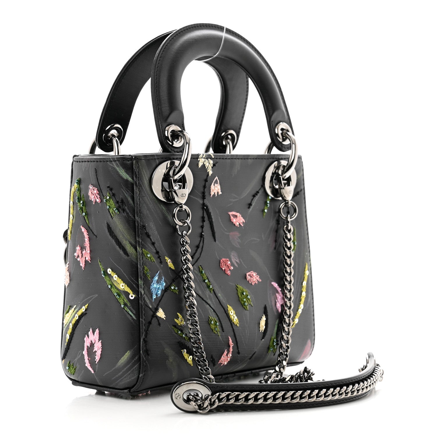 Christian Dior Cowhide Beaded Organza Embroidered Floral Jia Lee Art Mini Lady Dior Black Multicolor 3 of 9