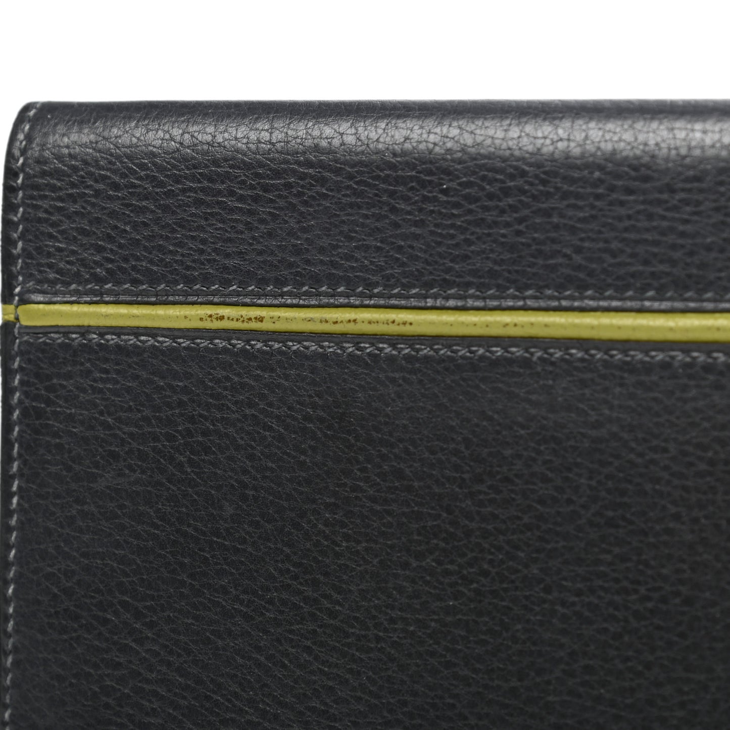 Taurillon Clemence MC2 Fleming Checkbook Holder Bleu Nuit Vert Chartreuse