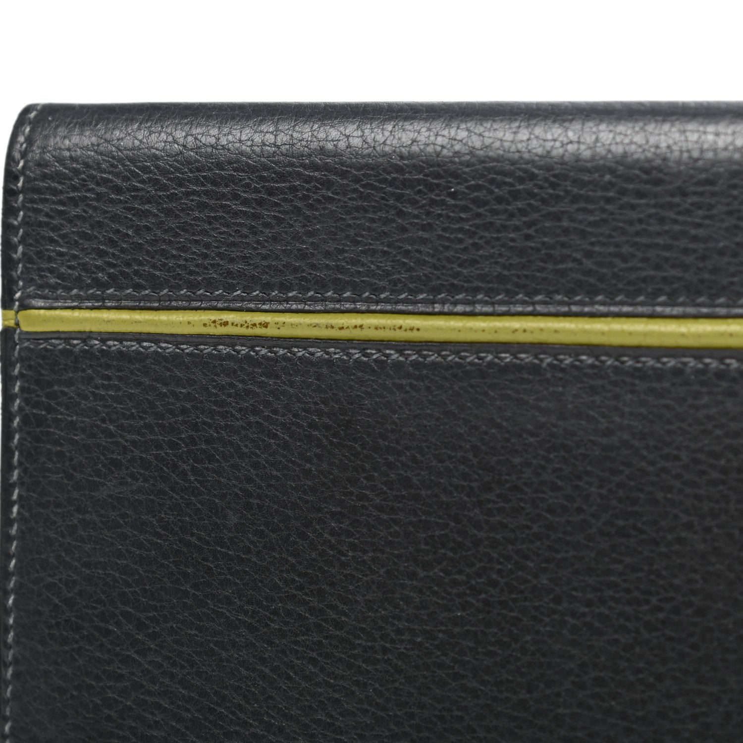 Hermes Taurillon Clemence MC2 Fleming Checkbook Holder Bleu Nuit Vert Chartreuse 8 of 9