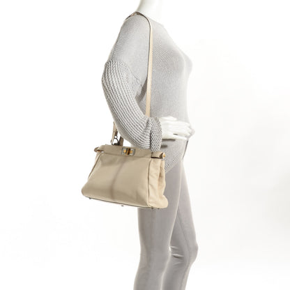 Fendi Goatskin Stingray Medium Peekaboo Iconic Satchel White Pink 3 of 10