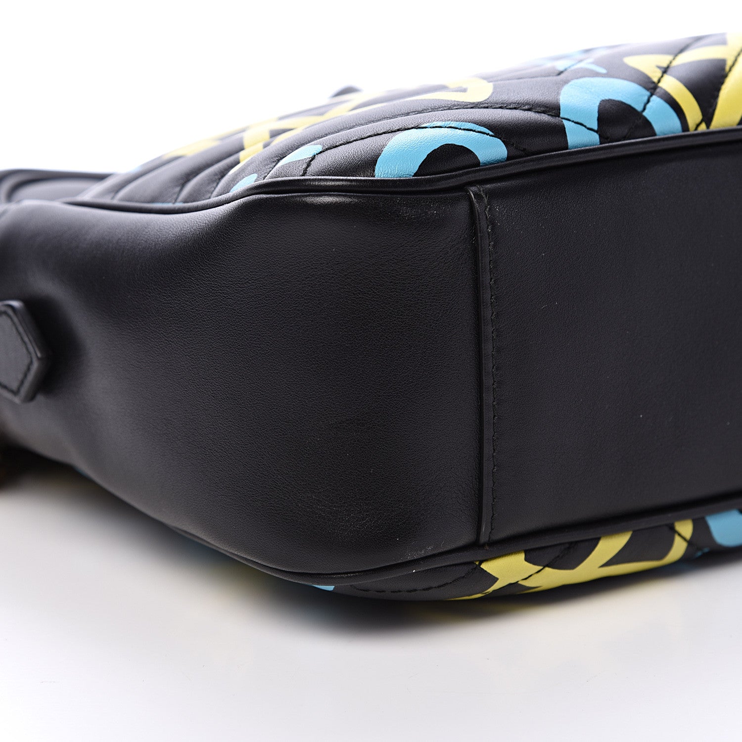 Gucci Calfskin Matelasse GucciGhost Medium GG Marmont Chain Shoulder Bag Black New Acquamarine 9 of 10