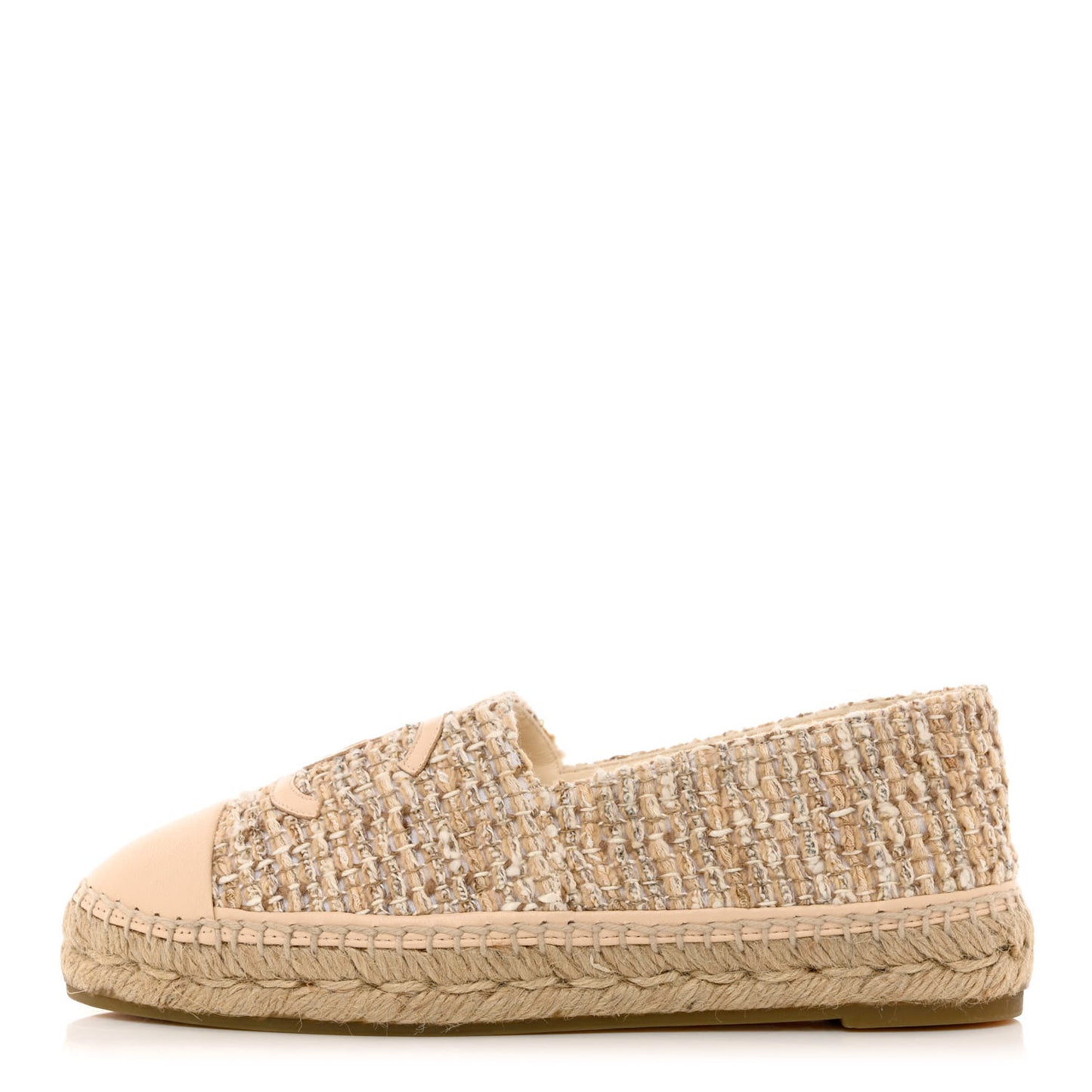 Tweed Lambskin CC Espadrilles 38 Beige Ivory